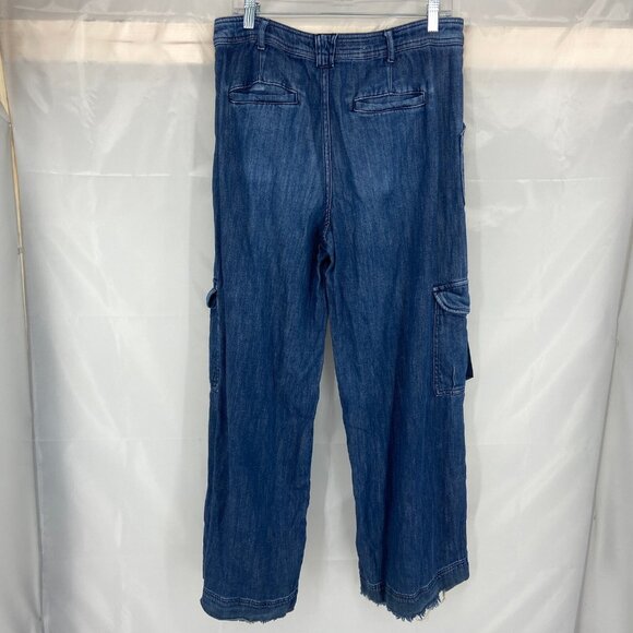 Anthropologie Pilcro Women 29 Cargo Jeans Wide Leg Medium Wash Denim Distressed - Picture 3 of 11
